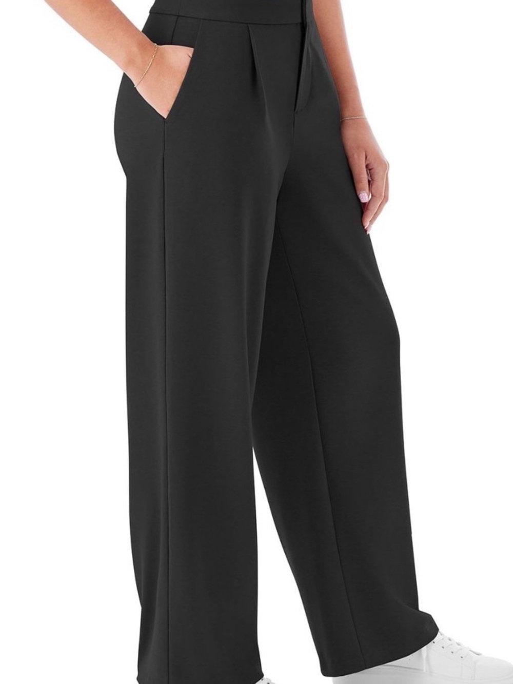 Black Wide-Leg Pull-On Pants with Pockets